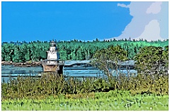 Lubec Channel Lighthouse at Low Tide -Digital Painting
